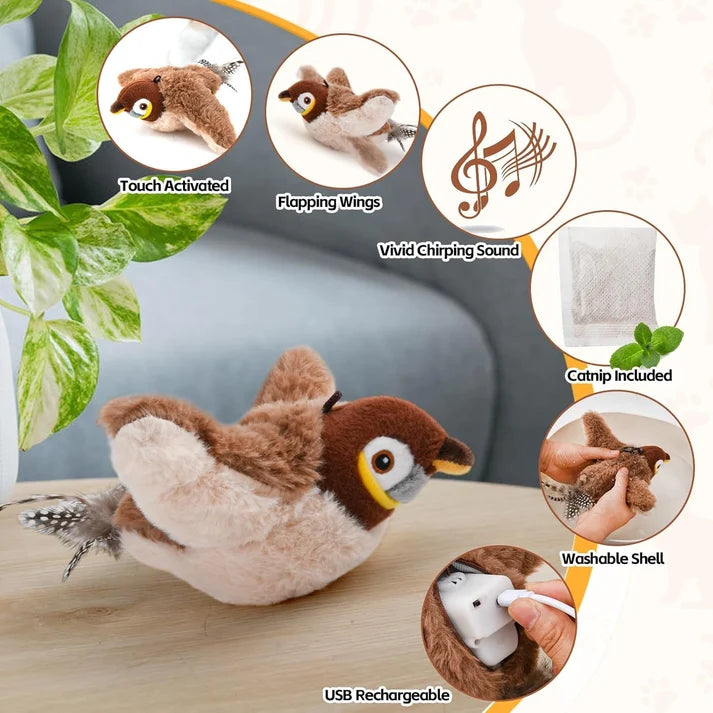 Interactive Flying Bird Cat Toy – Chirping Flapping Sparrow