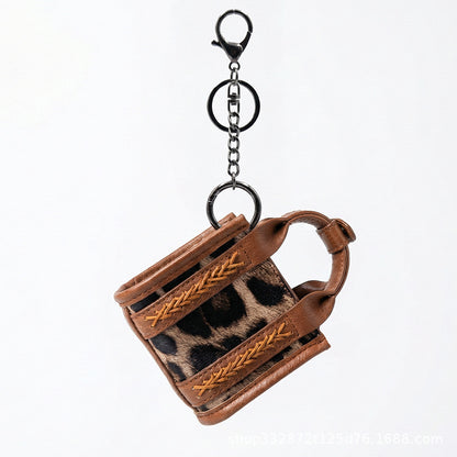 Cow Print PU Leather Earphone Case with Keychain