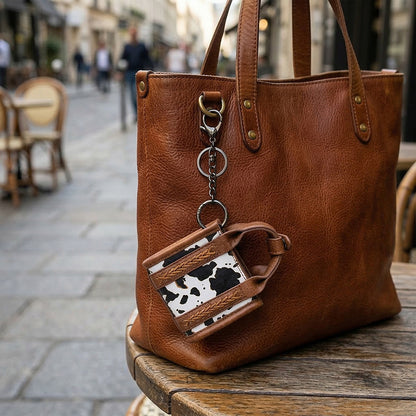 Cow Print PU Leather Earphone Case with Keychain