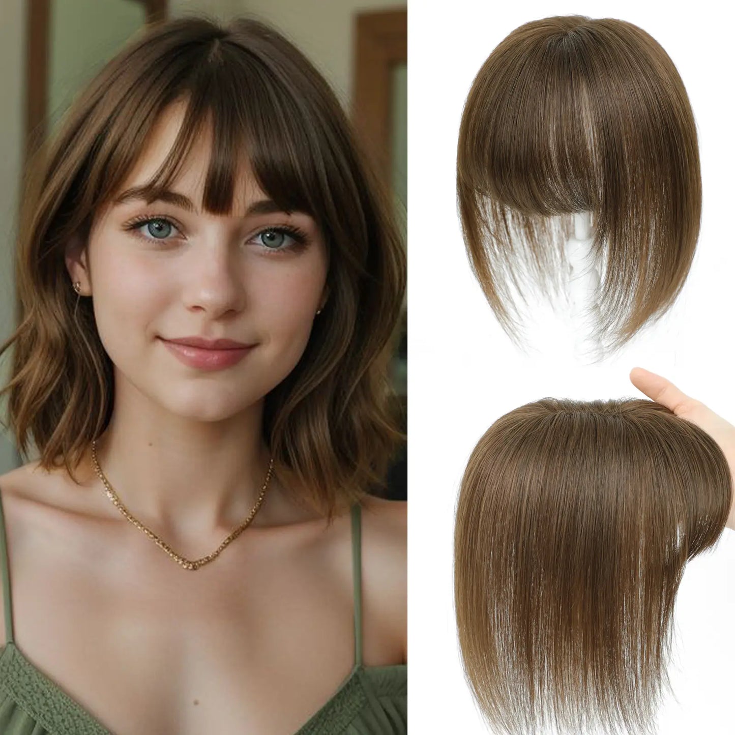 Hair Toppers for Women - 3D Real Human Hair Clip-in Bangs