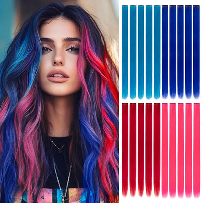 20Inch Rainbow Clip-In Hair Extensions - Vibrant Synthetic Highlights