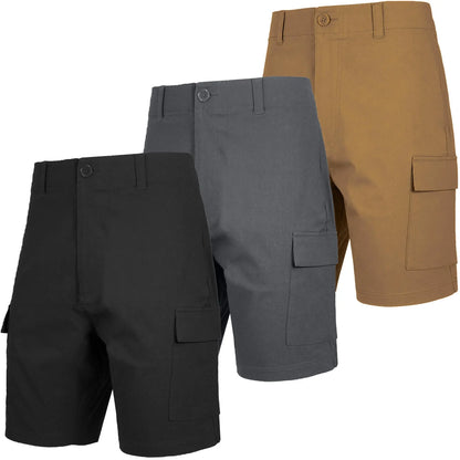 Mens 3-Pack Super Stretch Cargo Shorts with Zipper Pockets