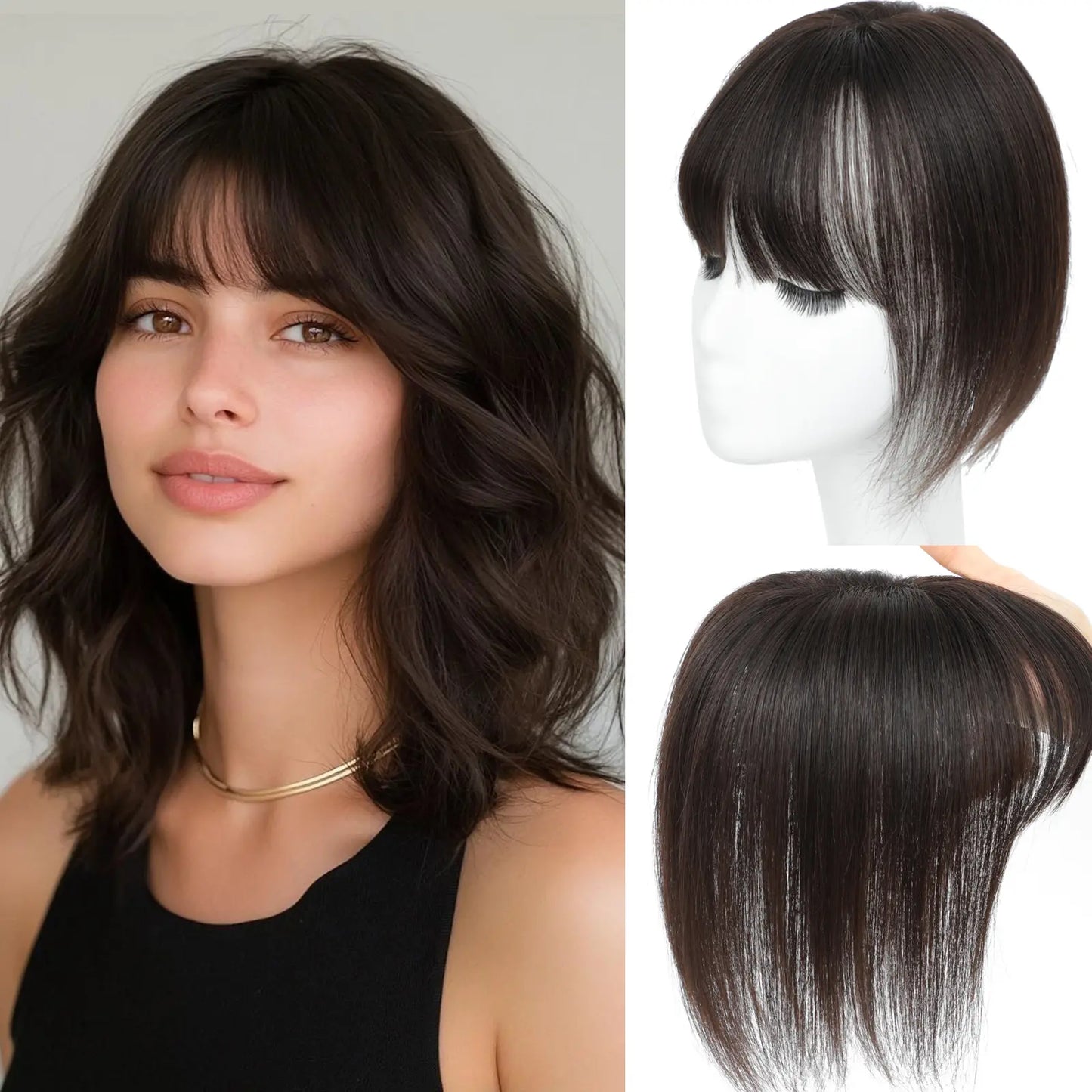 Hair Toppers for Women - 3D Real Human Hair Clip-in Bangs