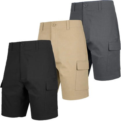 Mens 3-Pack Super Stretch Cargo Shorts with Zipper Pockets