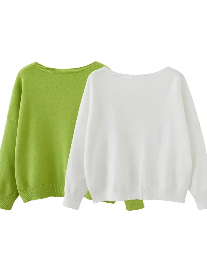 Women's Plain Scoop Neck Sweater Casual Long Sleeve Knit Top for Fall & Winter