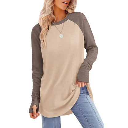 Women’s Casual Tunic Tops with Thumb Holes & Curved Hem
