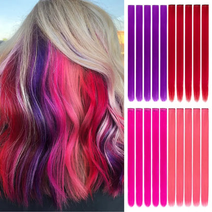 20Inch Rainbow Clip-In Hair Extensions - Vibrant Synthetic Highlights