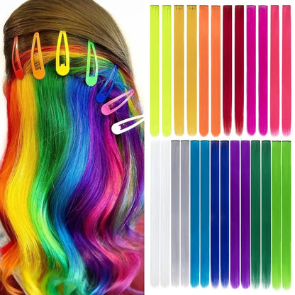 20Inch Rainbow Clip-In Hair Extensions - Vibrant Synthetic Highlights
