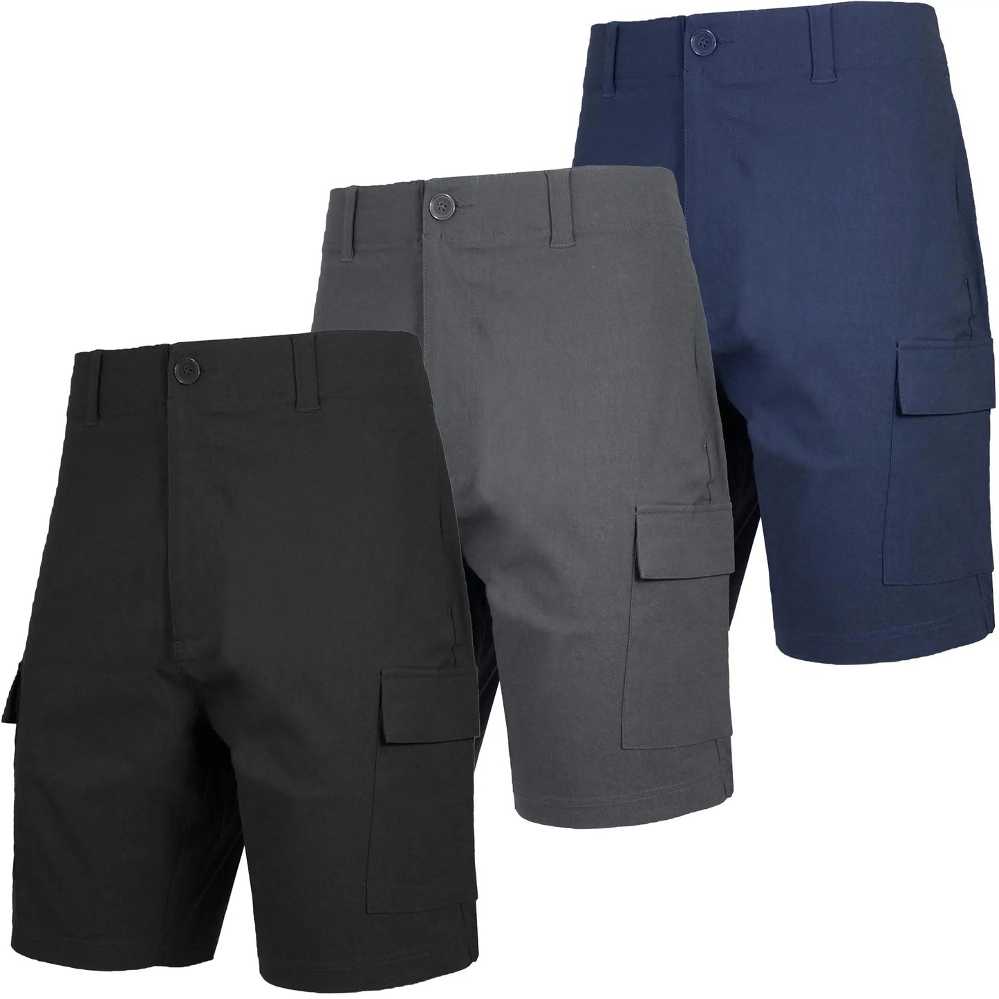 Mens 3-Pack Super Stretch Cargo Shorts with Zipper Pockets