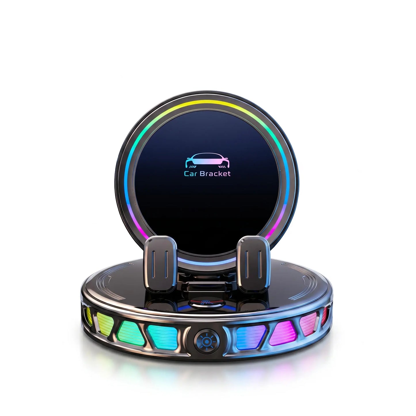 360° Rotating Wireless Charging Car Phone Mount with RGB LED Lights