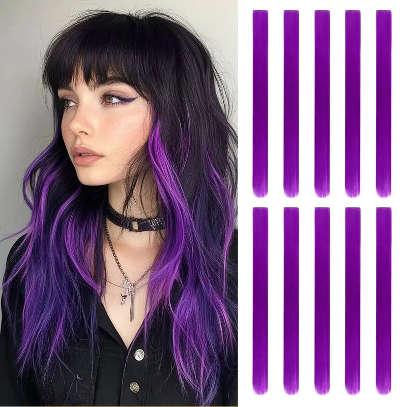 20Inch Rainbow Clip-In Hair Extensions - Vibrant Synthetic Highlights