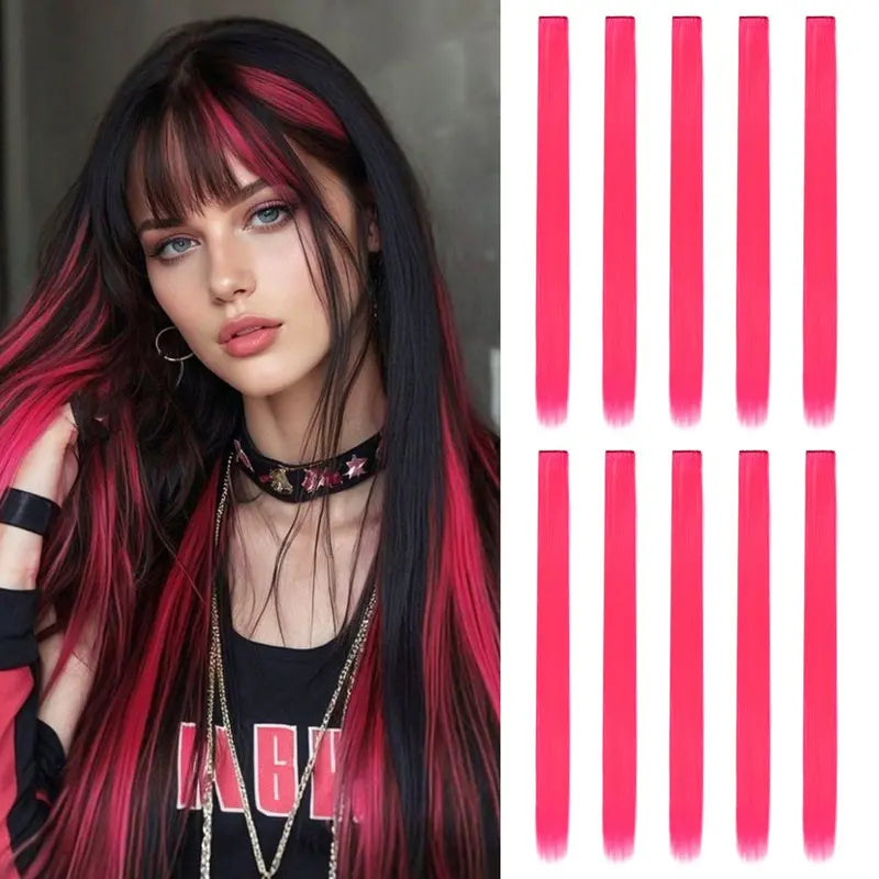 20Inch Rainbow Clip-In Hair Extensions - Vibrant Synthetic Highlights