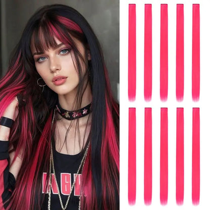 20Inch Rainbow Clip-In Hair Extensions - Vibrant Synthetic Highlights