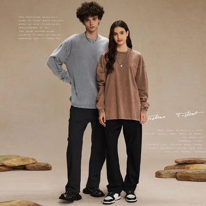Arssm 3-Pack Unisex Long Sleeve T-Shirt – Vintage Acid Wash Baggy Cotton Tee for Streetwear, Casual Outfits & Layering