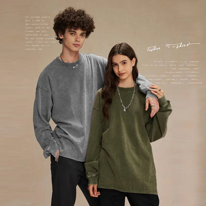 Arssm 3-Pack Unisex Long Sleeve T-Shirt – Vintage Acid Wash Baggy Cotton Tee for Streetwear, Casual Outfits & Layering