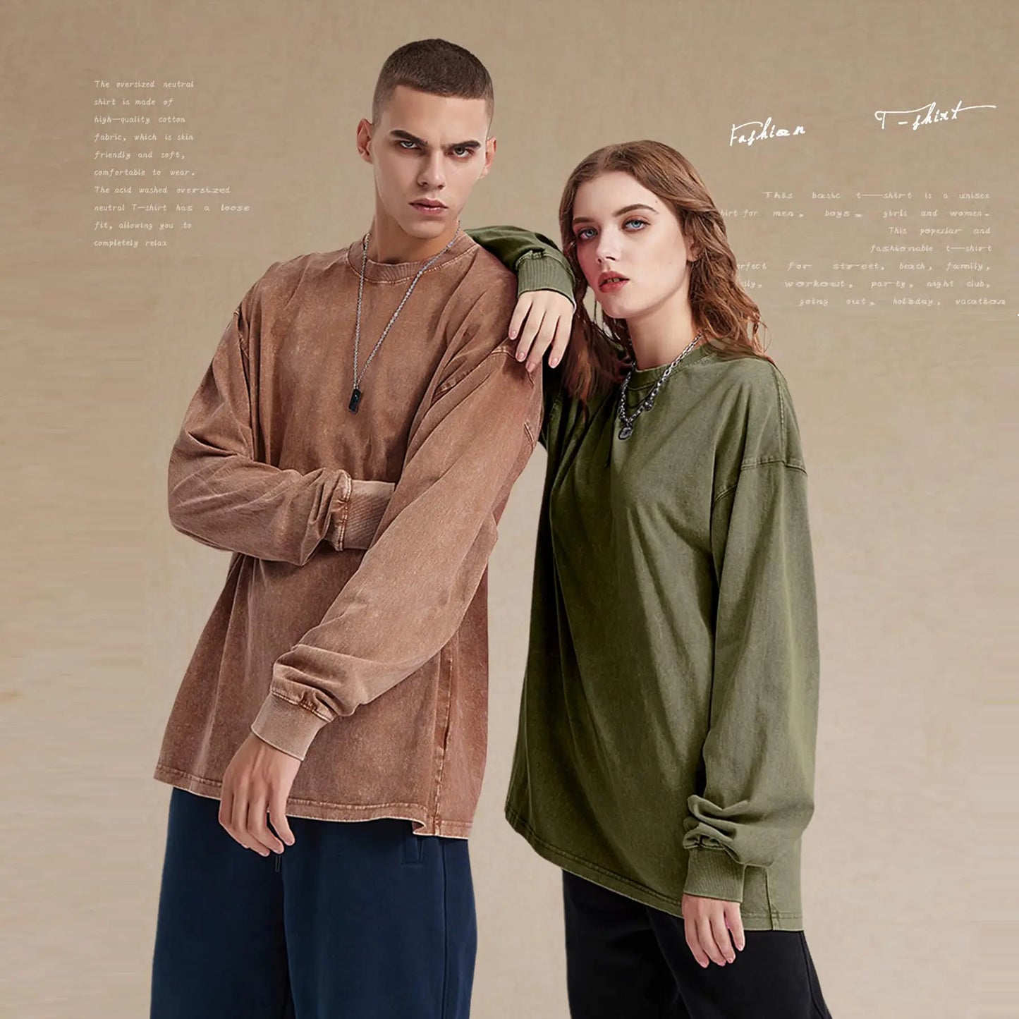 Arssm 3-Pack Unisex Long Sleeve T-Shirt – Vintage Acid Wash Baggy Cotton Tee for Streetwear, Casual Outfits & Layering