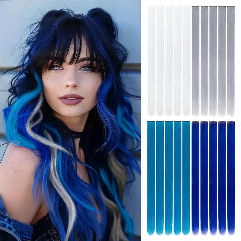 20Inch Rainbow Clip-In Hair Extensions - Vibrant Synthetic Highlights
