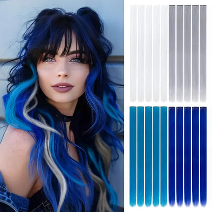 20Inch Rainbow Clip-In Hair Extensions - Vibrant Synthetic Highlights
