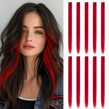 20Inch Rainbow Clip-In Hair Extensions - Vibrant Synthetic Highlights