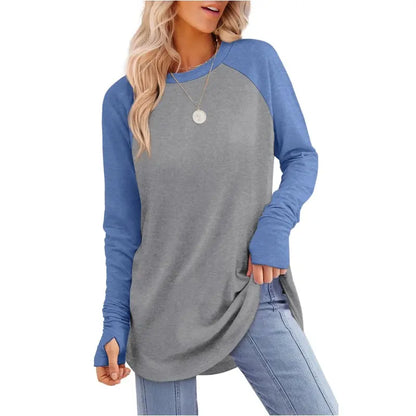 Women’s Casual Tunic Tops with Thumb Holes & Curved Hem