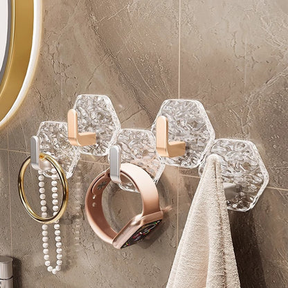 Glacier Ripple No-Drill Adhesive Hooks – Crystal-Look Decorative Wall Storage