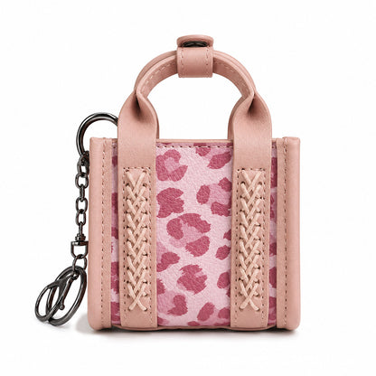 Cow Print PU Leather Earphone Case with Keychain