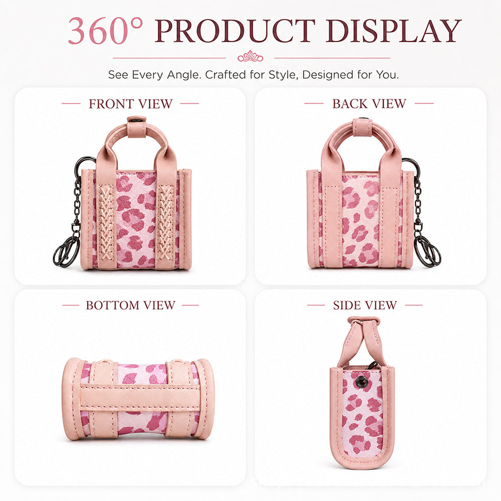 Cow Print PU Leather Earphone Case with Keychain