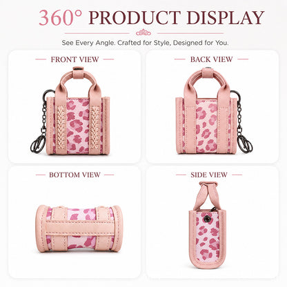 Cow Print PU Leather Earphone Case with Keychain