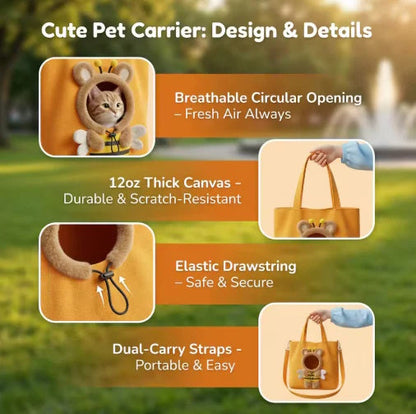 Bee Out Cute Canvas Pet Bag | Cute Bee-Shaped Pet Canvas Shoulder Carrier