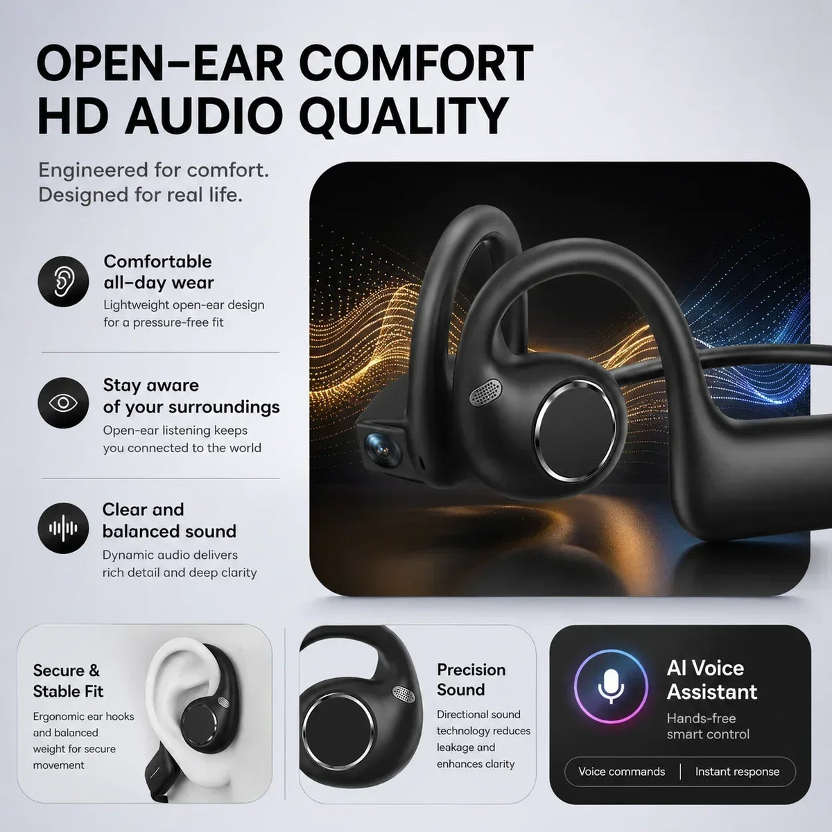 Smart AI Camera Bluetooth Headphones