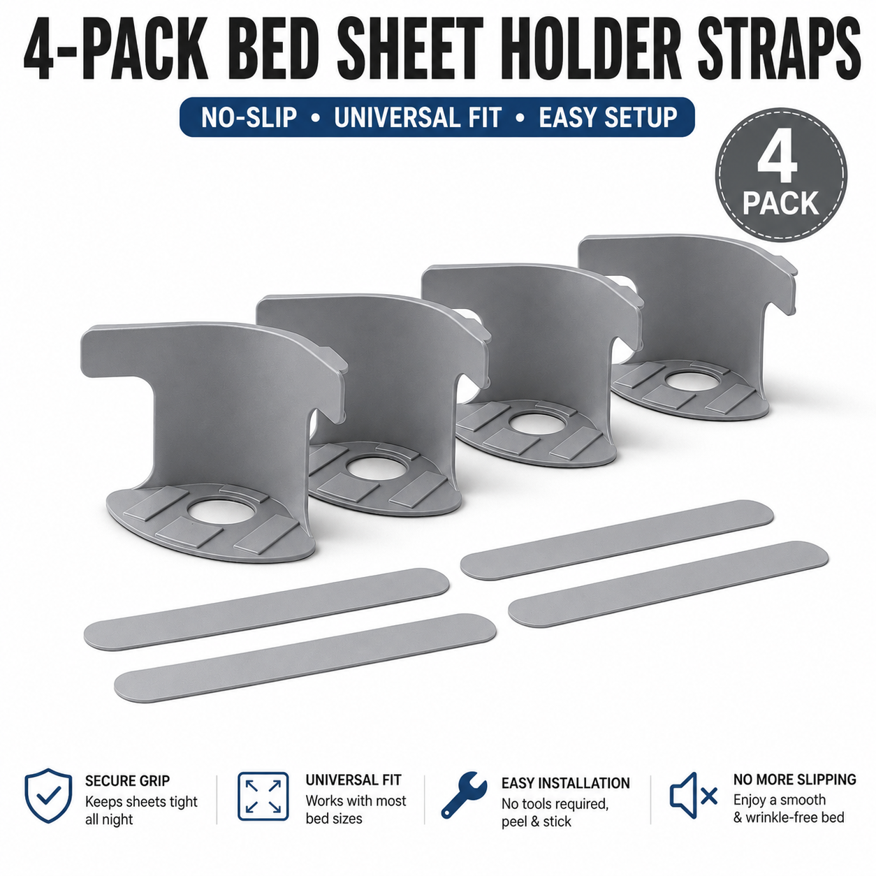 4-Pack Heavy Duty Bed Sheet Clips, Locking Mattress Corner Holders