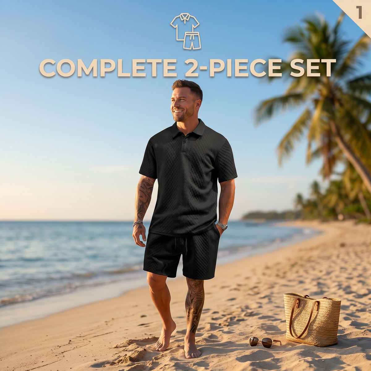 Men's Premium Textured Polo & Shorts Matching Set