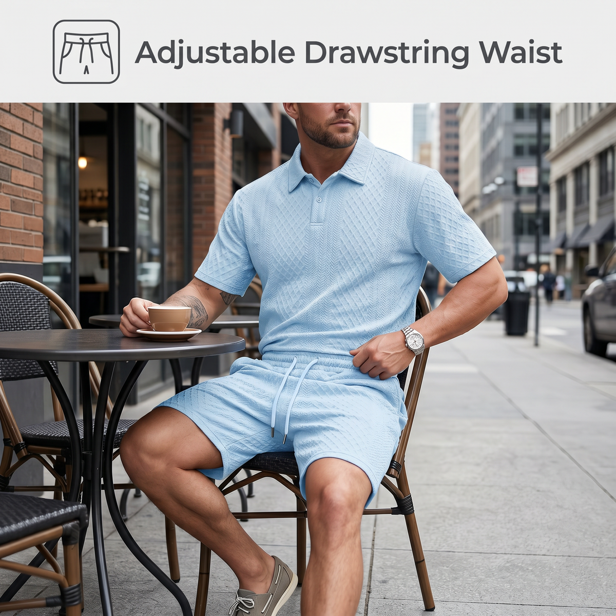 Men's Premium Textured Polo & Shorts Matching Set