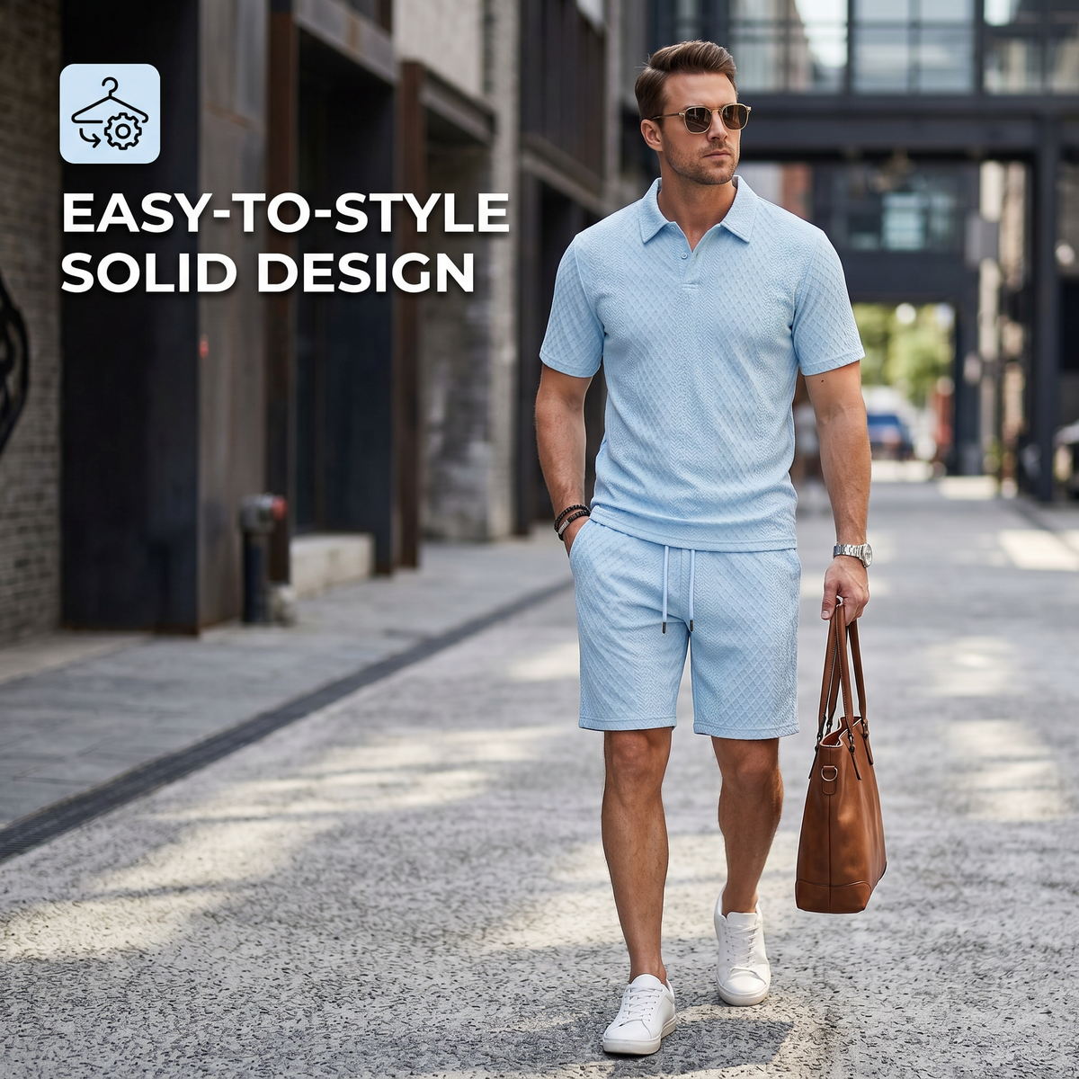 Men's Premium Textured Polo & Shorts Matching Set