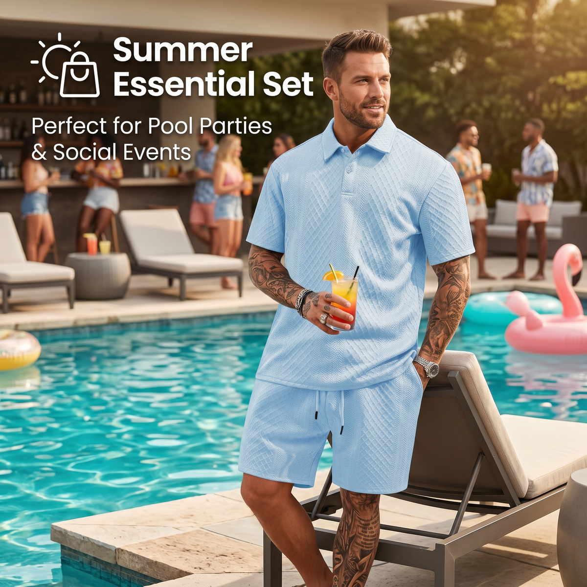 Men's Premium Textured Polo & Shorts Matching Set