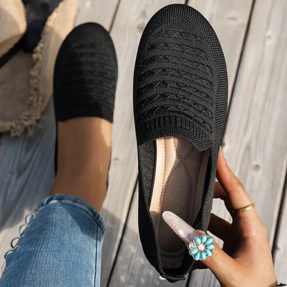 Women's Knit Round-Toe Slip-On Ballet Flats, Breathable PU