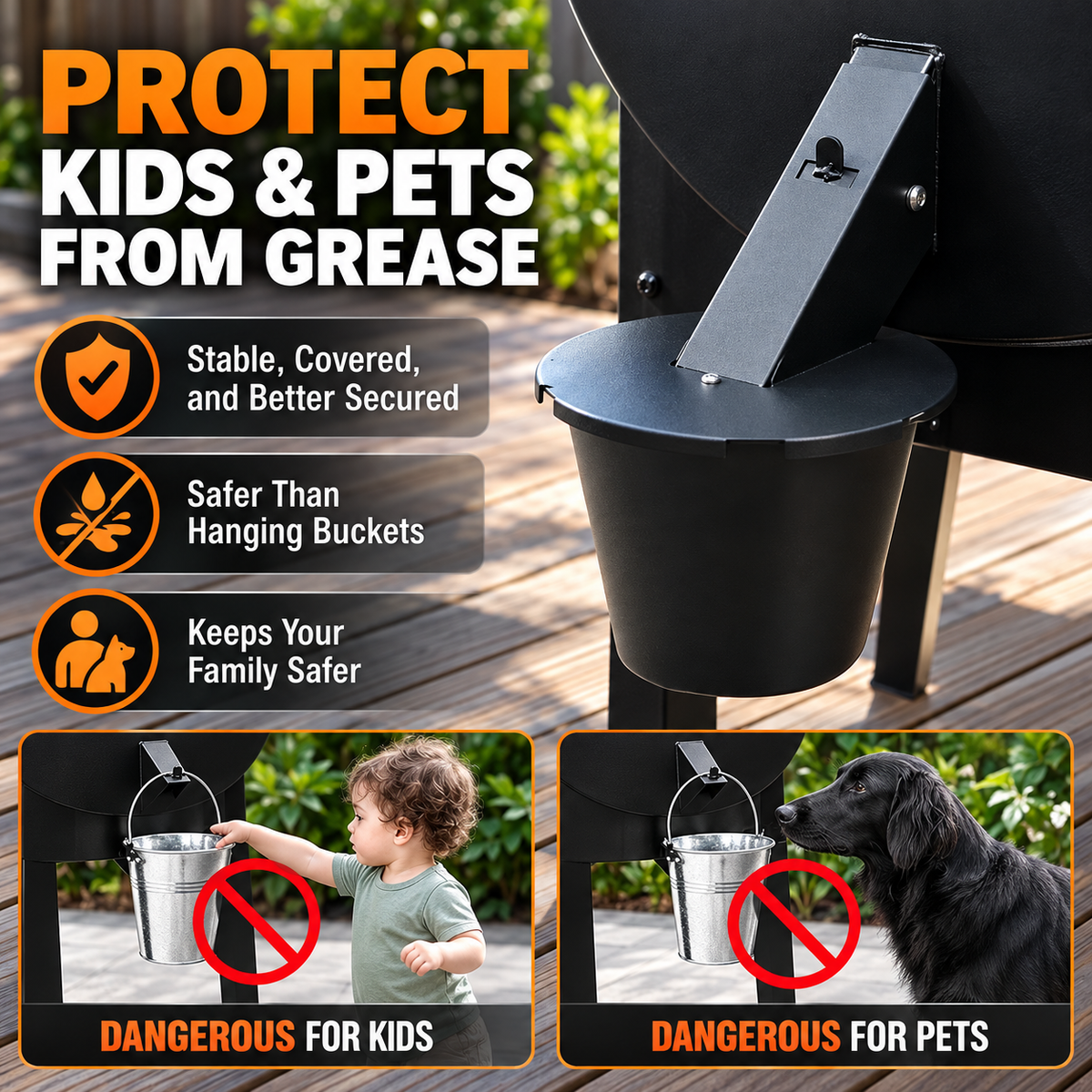 Kitchenware Square Steel Grease Drip Bucket with Lid