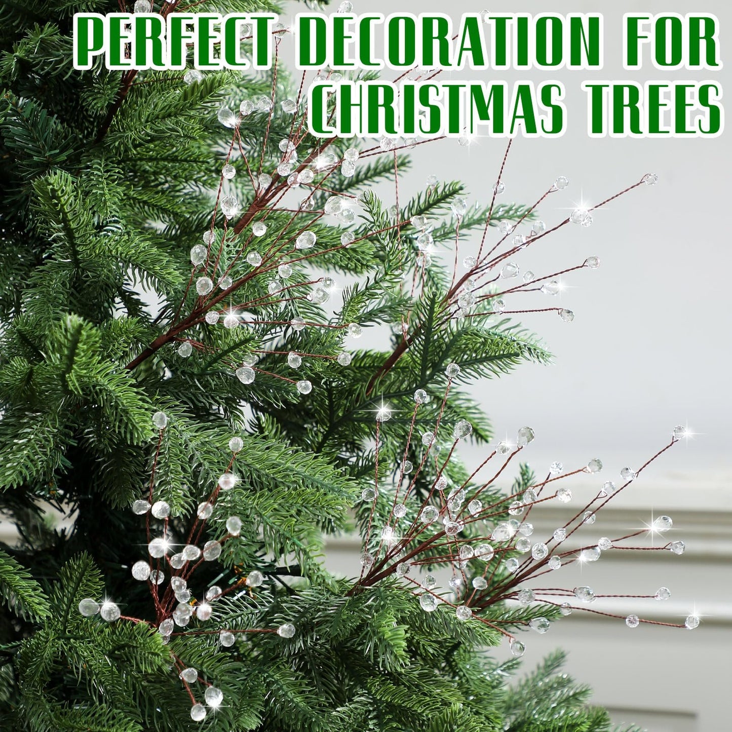 🎄8 Pcs Crystal Christmas Tree Picks, 11.8 Inch with Bead Drop