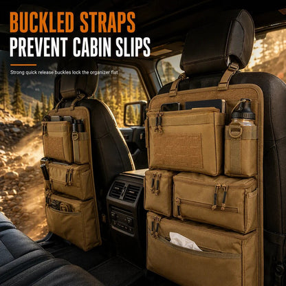 🎉🚗 Tactical Car Backseat Organizer: Heavy-Duty Nylon, Webbed Loops, Buckled Straps, Universal Fit