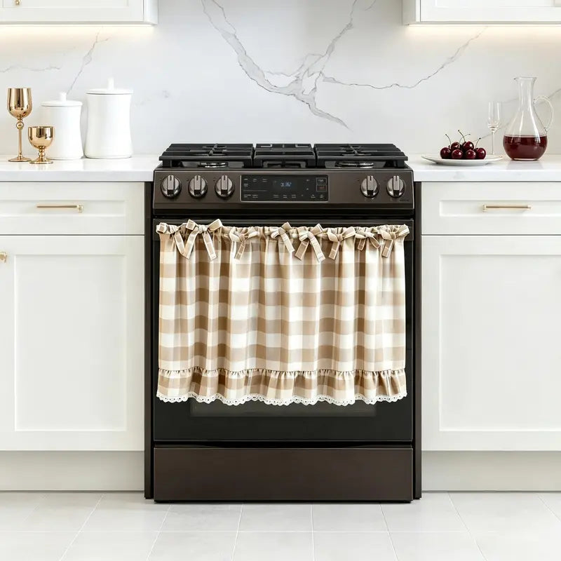 Polyester Farmhouse Stove Top Cover - Cooktop Cover with Ruffled Bow 77 * 55cm