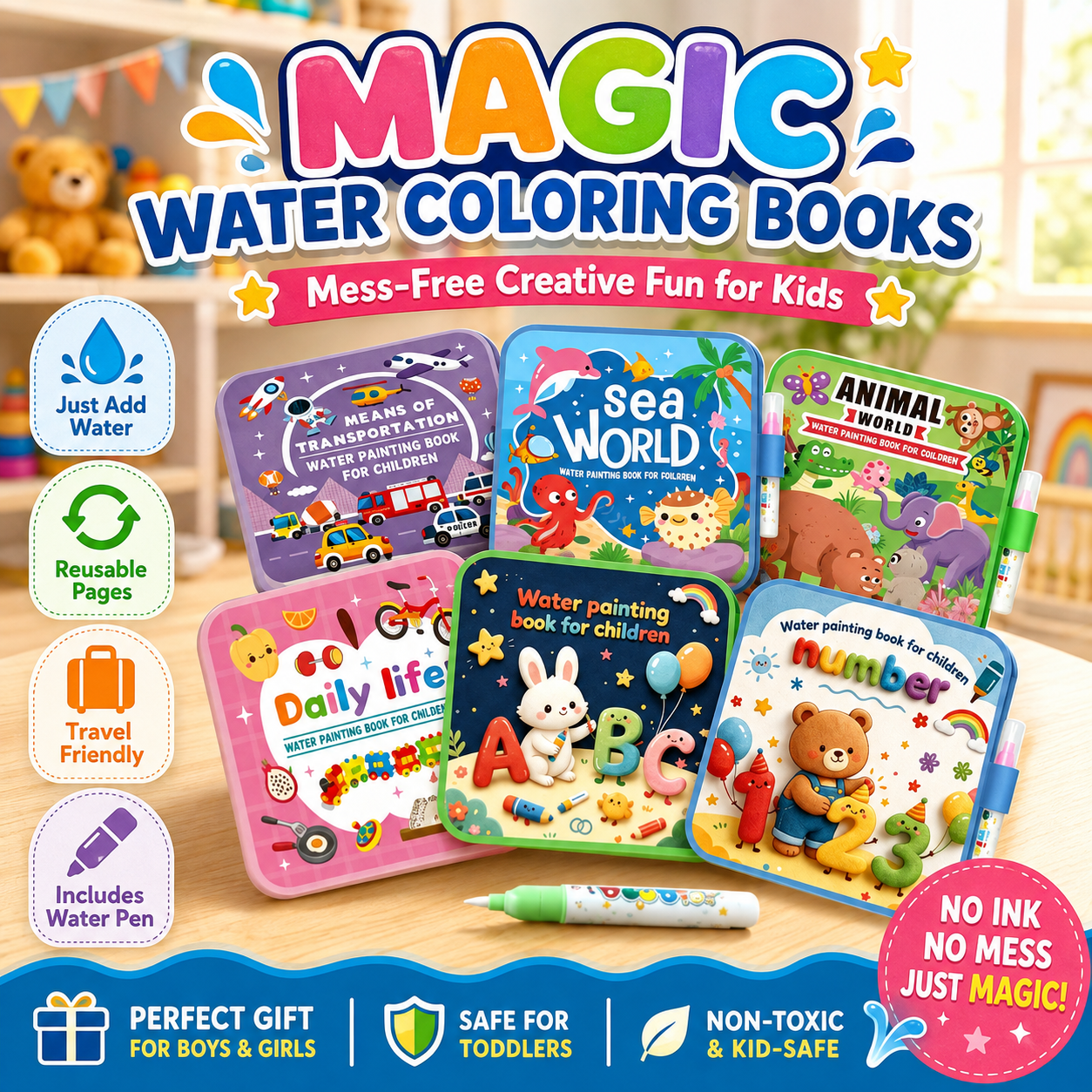 Reusable Water Painting Books for Kids