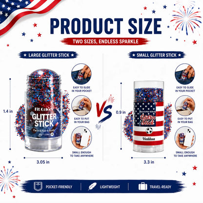 4th of July Glitter Stick | Red, White & Blue Body & Hair Sparkle for Independence Day Party, Festival & Fun Holiday Look