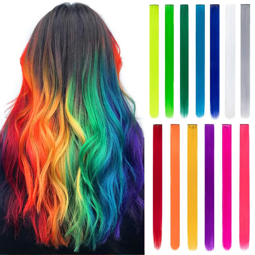 20Inch Rainbow Clip-In Hair Extensions - Vibrant Synthetic Highlights