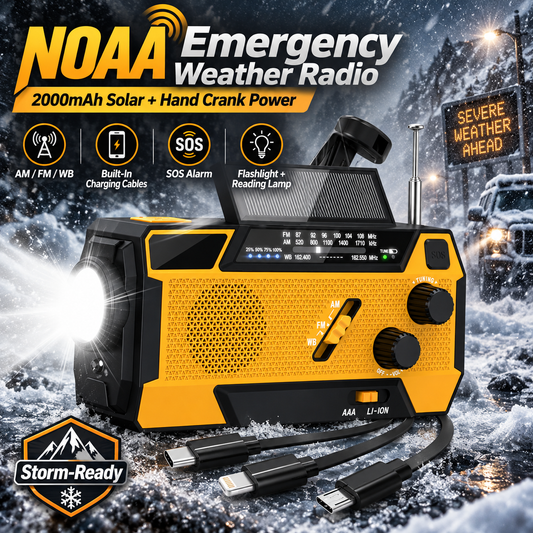 2000mAh Solar Powered Portable Survival Radio with Flashlight & SOS Alarm