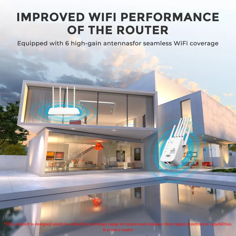 WiFi Extender 2026 6-Antenna Strong Signal, 1200Mbps Dual Band (2.4GHz) Booster