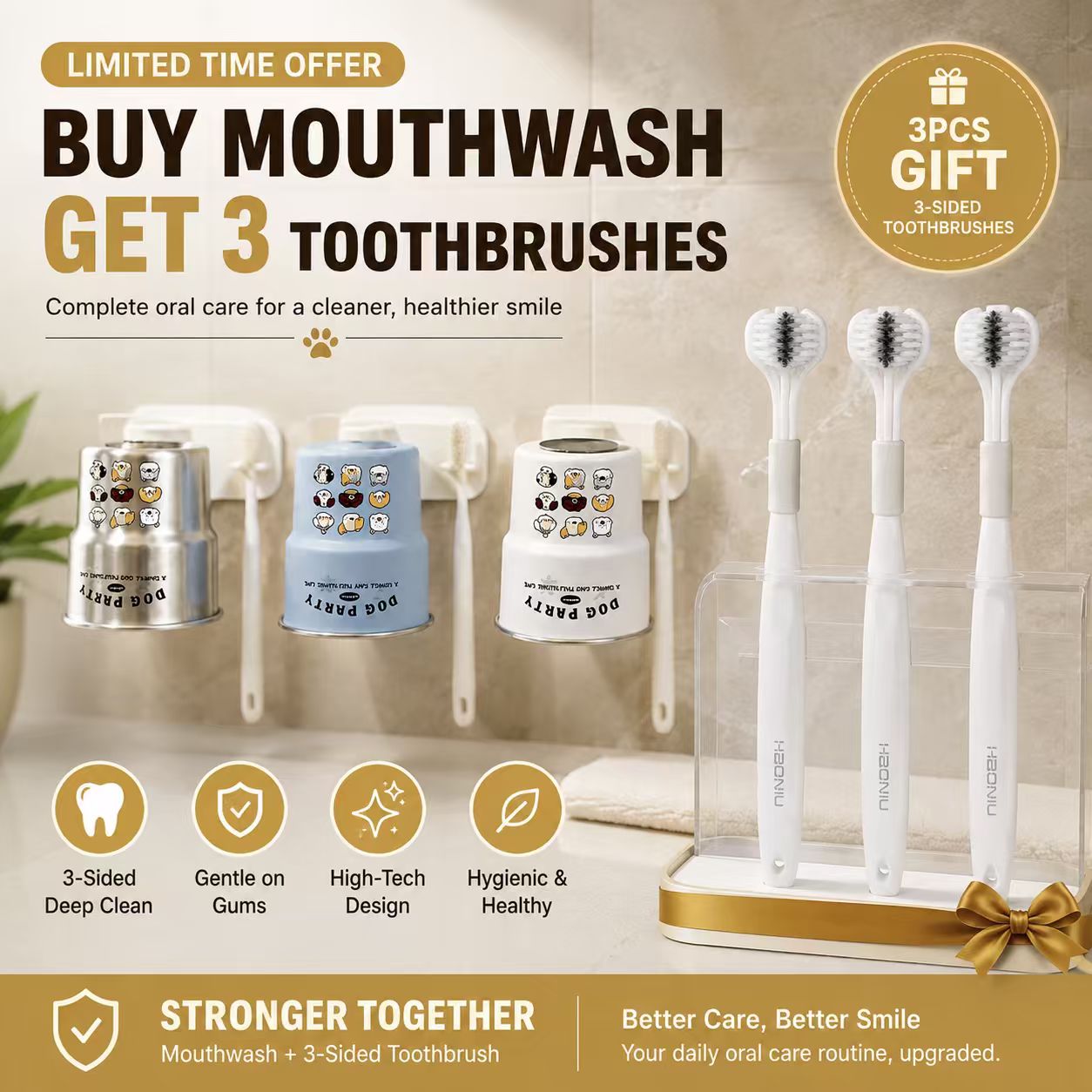 High-Tech 3-Sided Toothbrush (3-Pack)