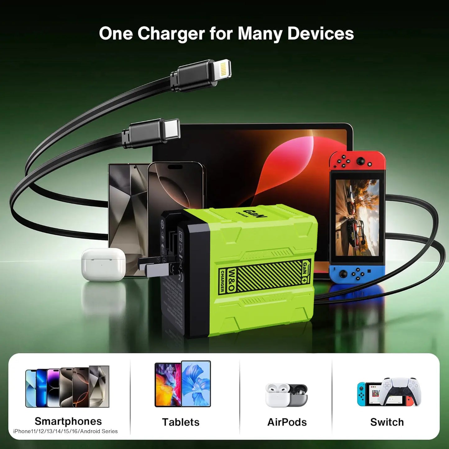 2 in 1 GaN Charger 120W Fast Charging for iPhone & Samsung