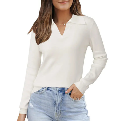 🌸 Women's Wool Blend Polo Sweater | Business Casual Spring Style – SummerVibes 2026