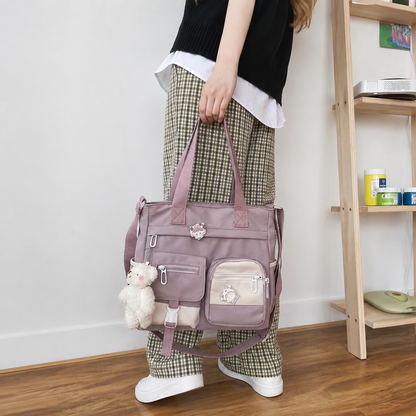 Canvas Tote Bag with Multi Pockets for Women