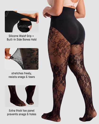 🔥 High-Waisted Floral Lace Shaping Tights